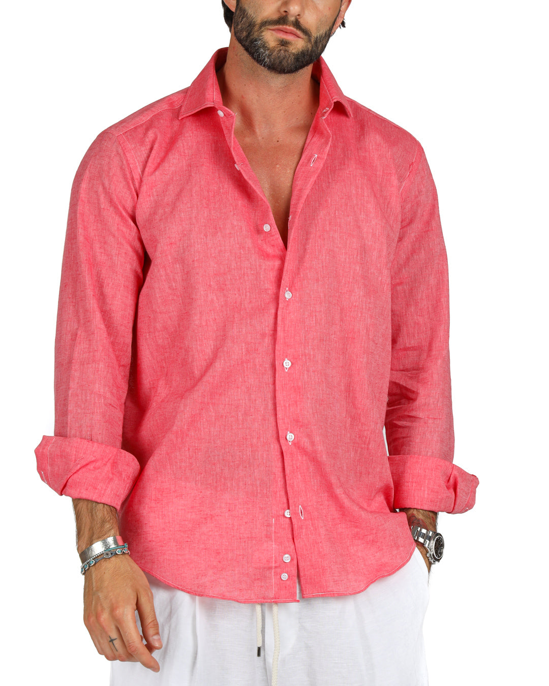 Praiano - Classic coral linen shirt