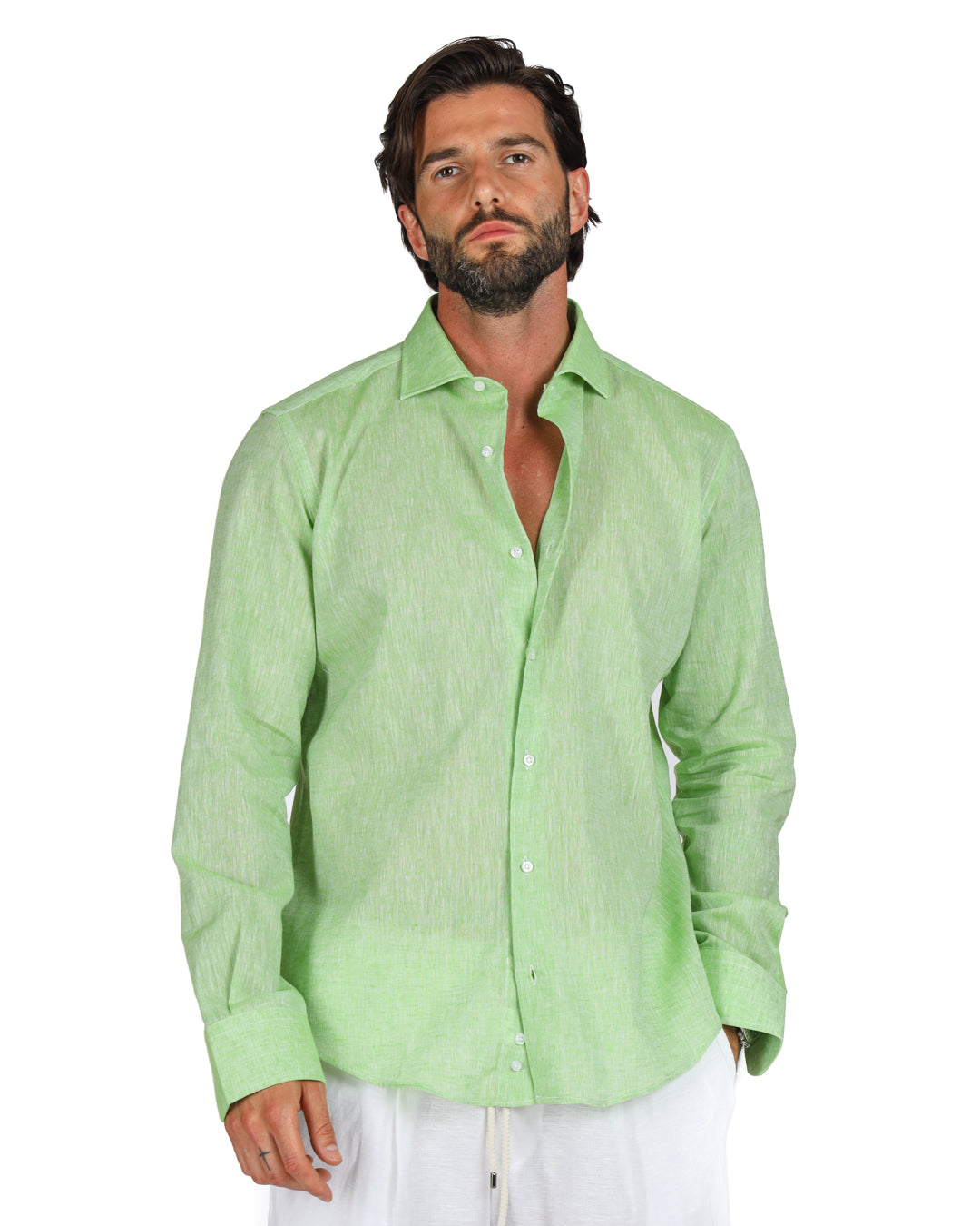 Praiano - Camicia classica verde mela in lino