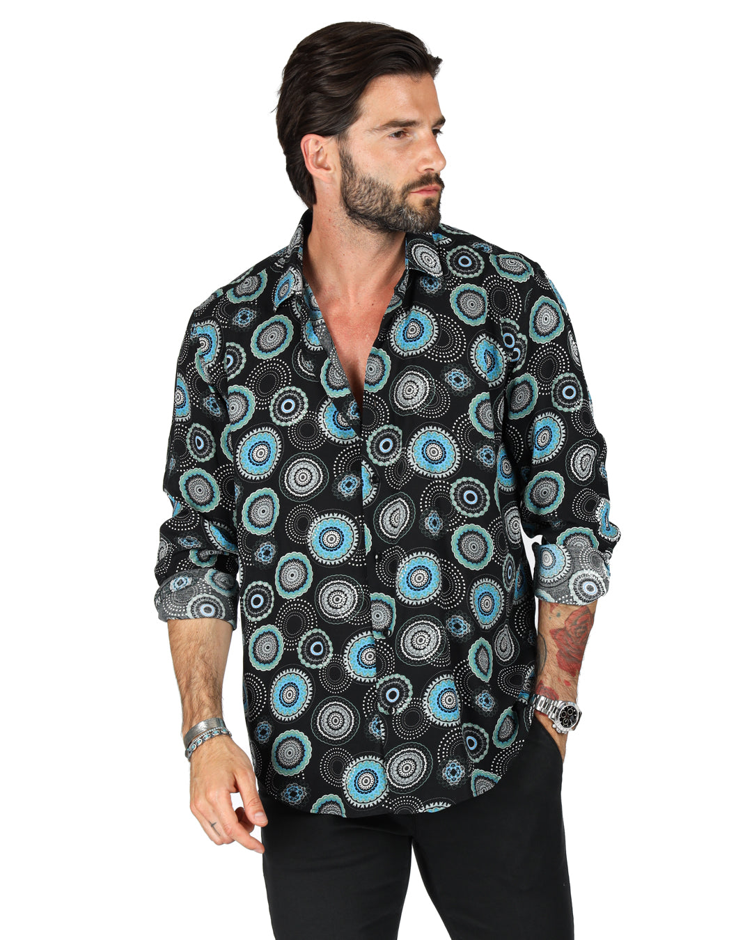 Tobago - Classic black circular pattern shirt