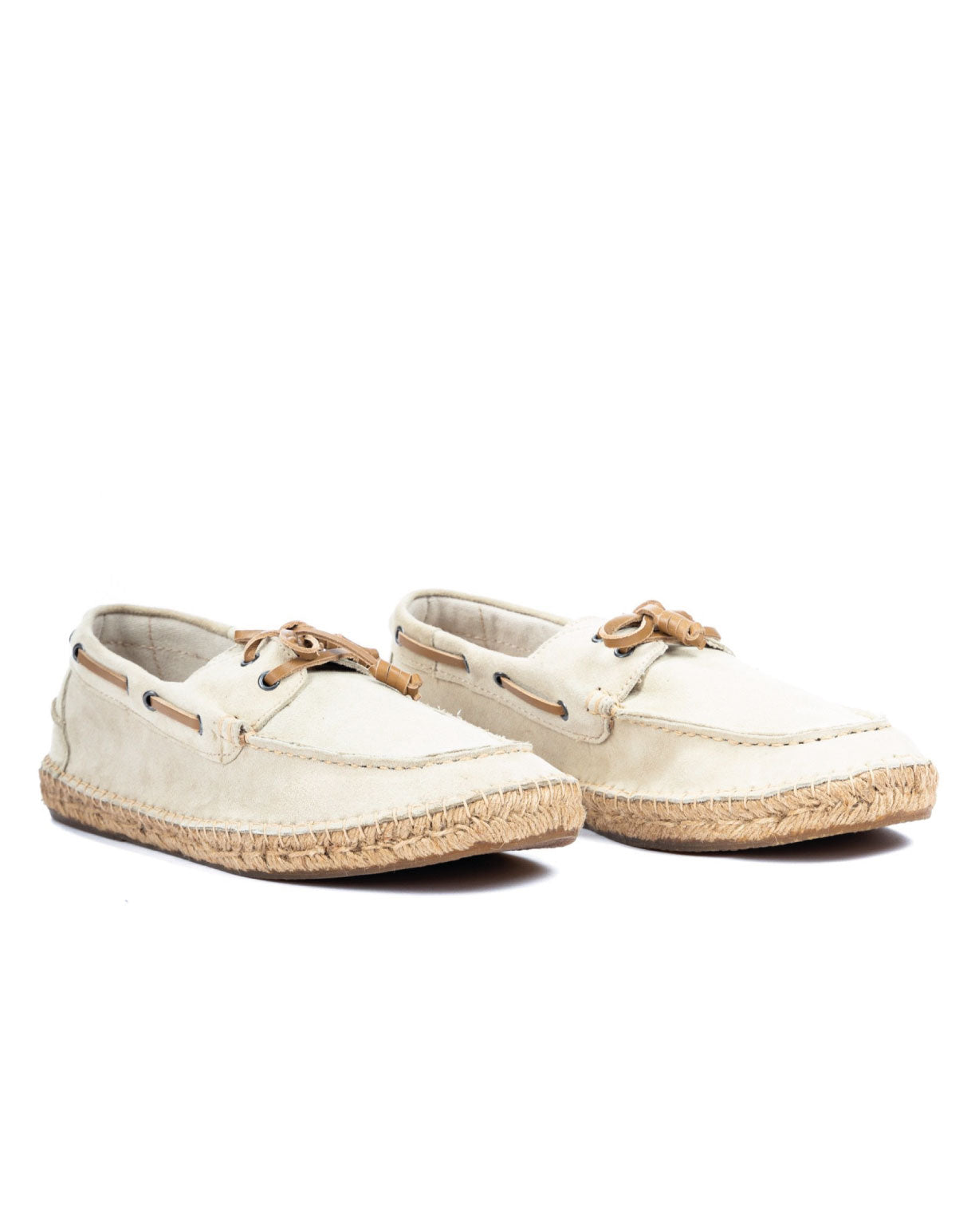 Pompeii - cream suede boat with rope bottom