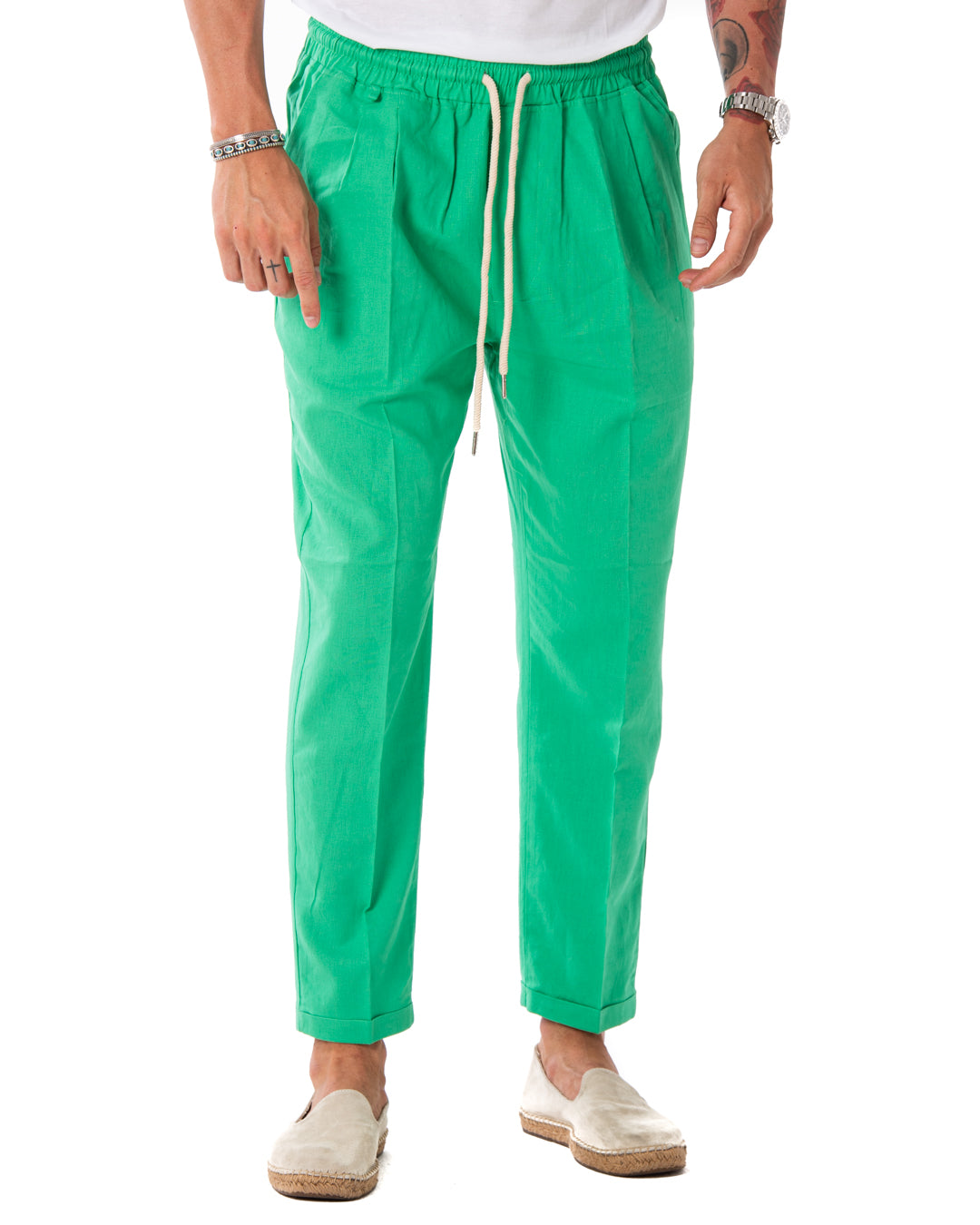 Larry - pantalon en lin vert menthe